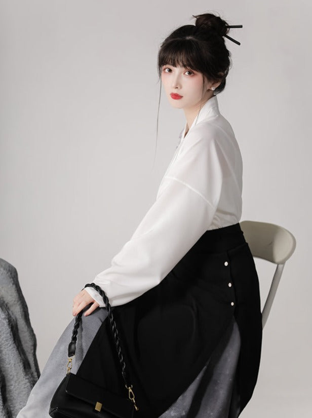 Dark Chinese-style Mode Pleated Skirt Set