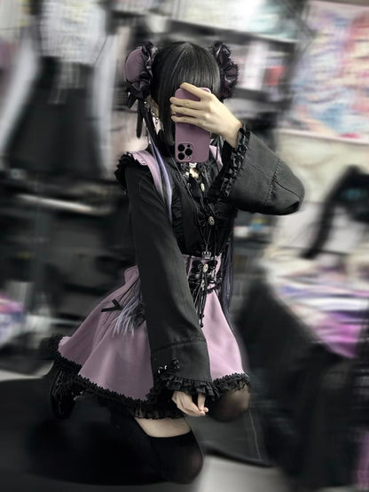Ruffled Lace-up High Waist Suspender Skirt