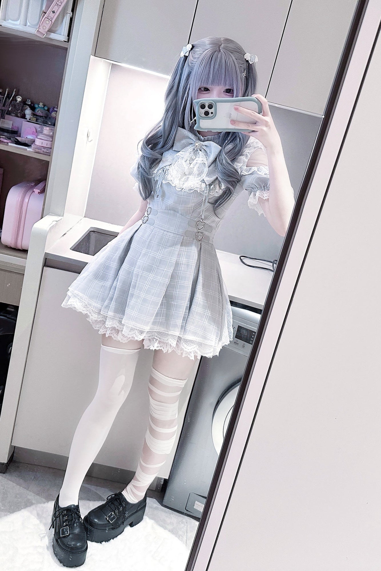 [pre-order] Angel Gray Blue Plaid Dress