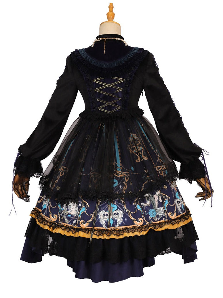 Black Retro Gothic Dark Lolita