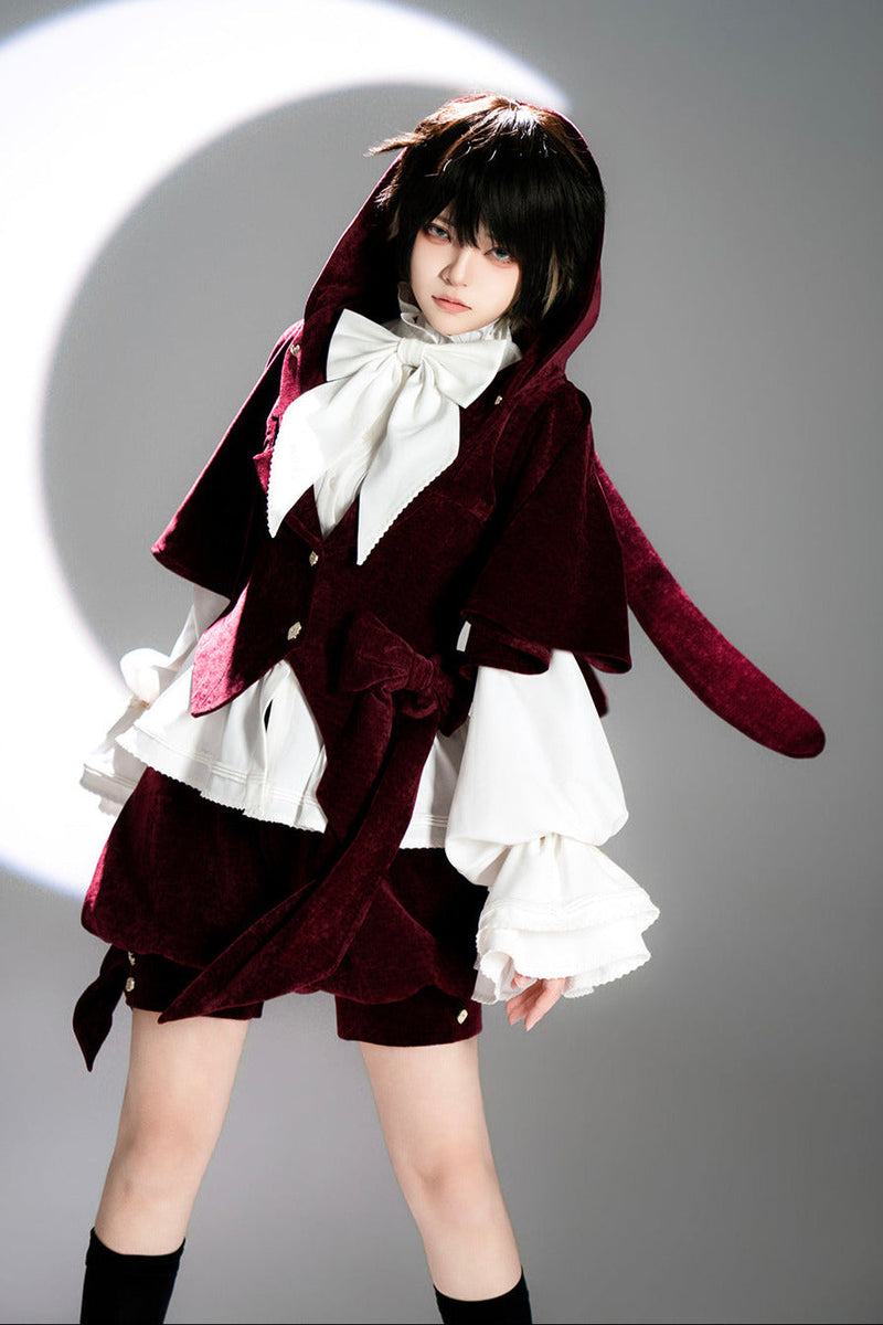 Hunting Rabbit Retro Red Bunny Ear Jacket + Vest + Shorts