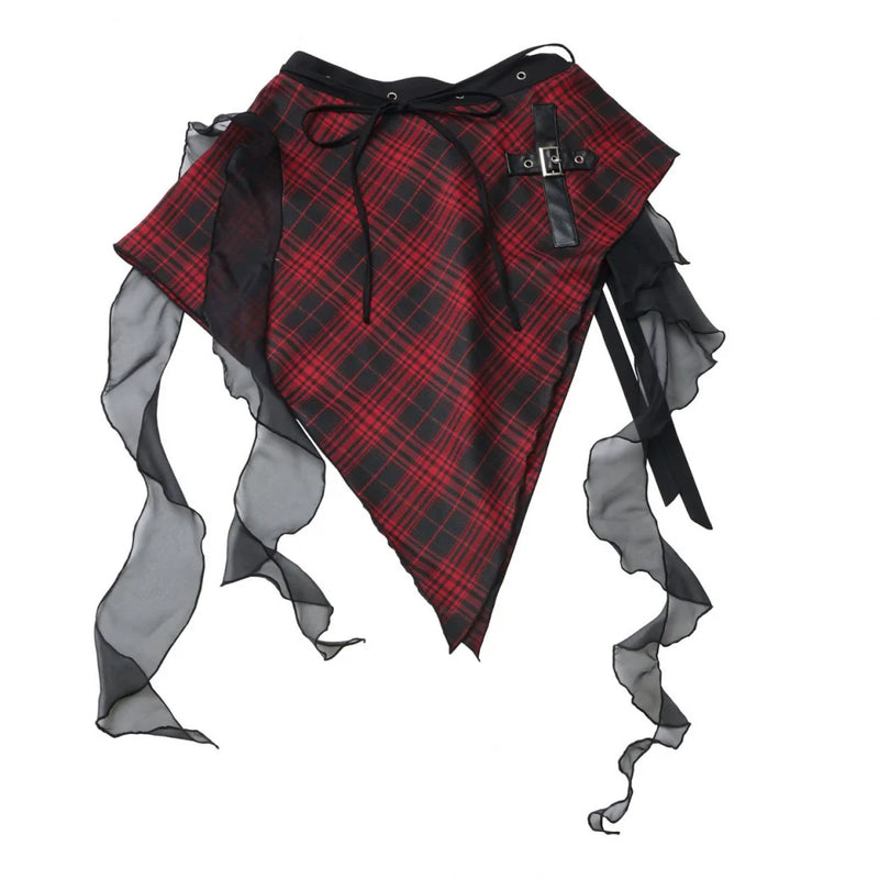 Contrast Shirt + Checkered Skirt + Black Skirt + Wide Pants + Tie