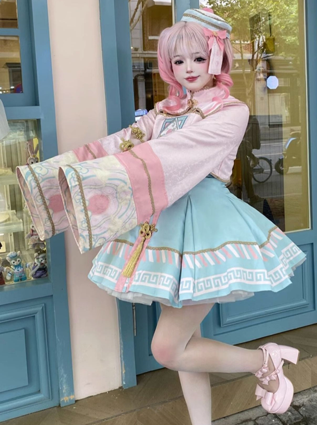 [pre-order] Little Jiangshi Pink Lolita Sweet Dress + Jacket + Hat + Ribbon