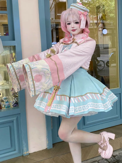 [pre-order] Little Jiangshi Pink Lolita Sweet Dress + Jacket + Hat + Ribbon