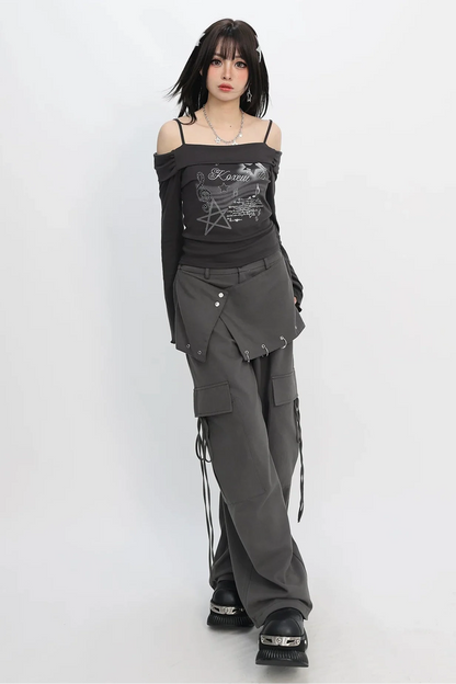 Dark Off-shoulder Slim Top