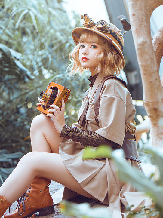 Steampunk Explorer Straw Helmet Retro Sun Visor Adventure Cap