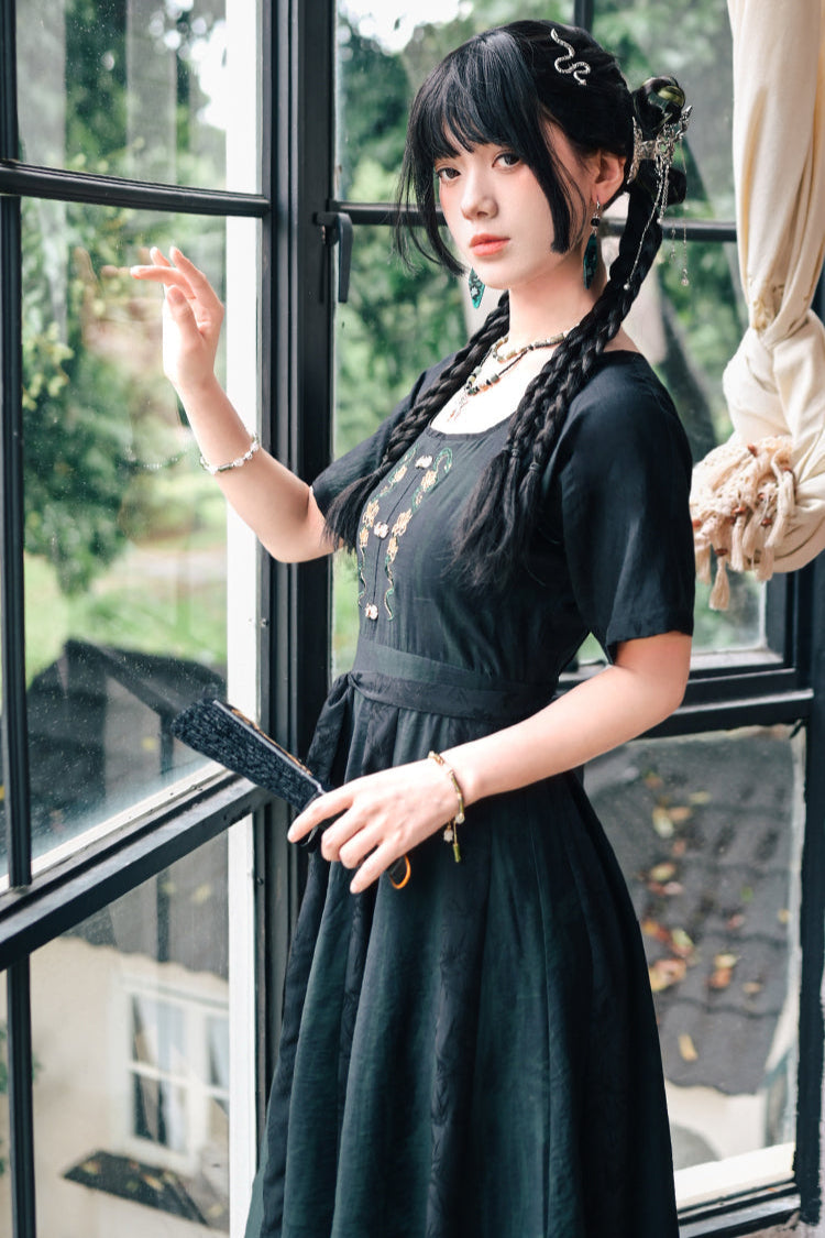 Chinese-style Stitch Jacquard Long Dress