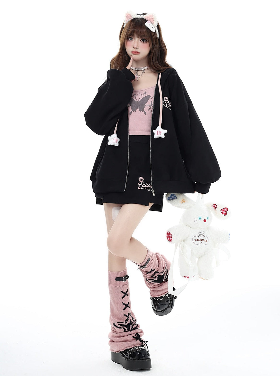 Small Hooded Zipper Hoodie + Tight Skirt