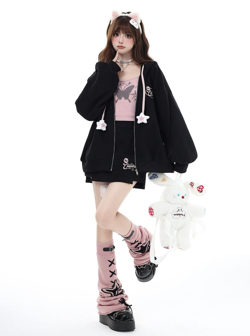 Small Hooded Zipper Hoodie + Tight Skirt