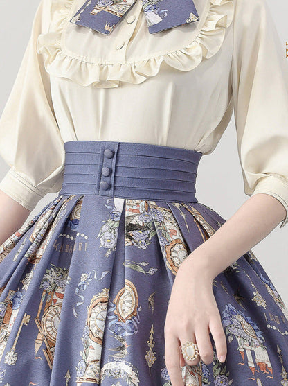 Eternal Echo Retro Classical Daily Lolita Print Shirt Skirt Set