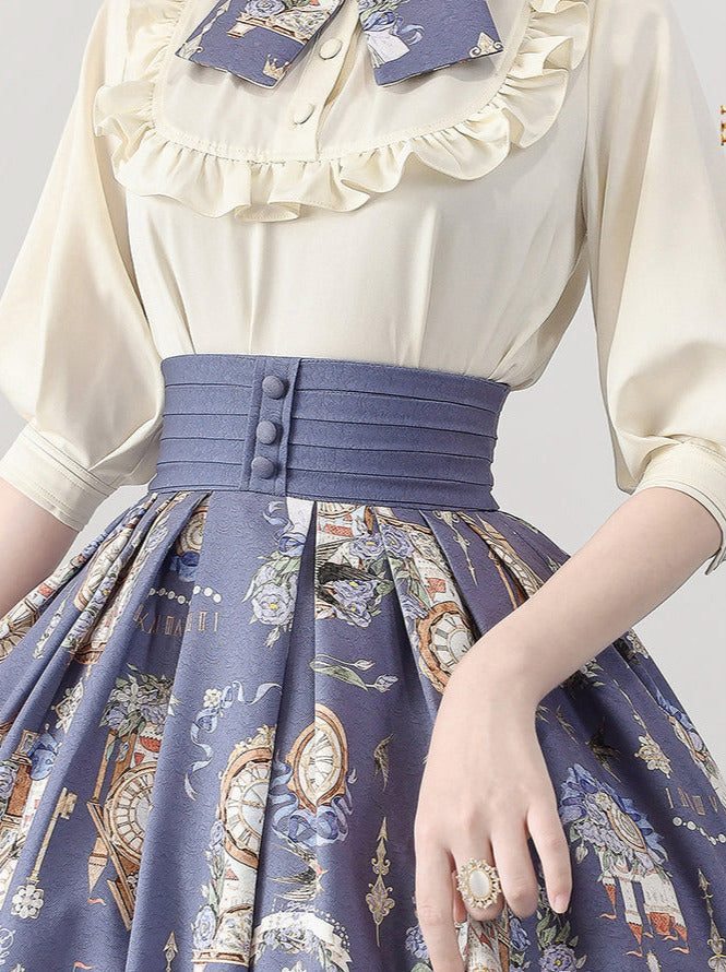 Eternal Echo Retro Classical Daily Lolita Print Shirt Skirt Set