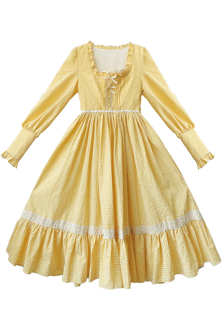 [pre-order] Retro Girly Yellow Dress + Apron + Ribbon