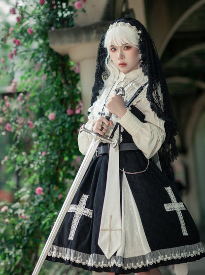 Cross Lolita Dress + Short Jacket + Headband + Veil + Collar