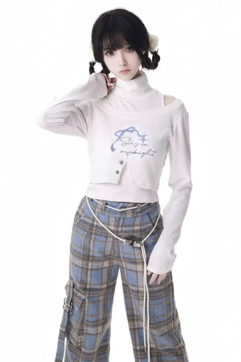 Starry Night Faux Fur Hoodie Plush Jacket Top Plaid Bottoms Set