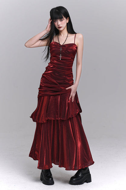 Dark Red Suspender Dress