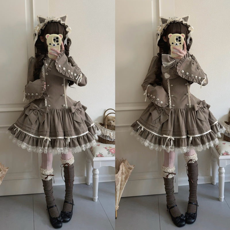 [pre-order Deadline: April 25] Phantom Cat Sweet Ribbon Stripe Lace Bell Sleeve Lolita Dress