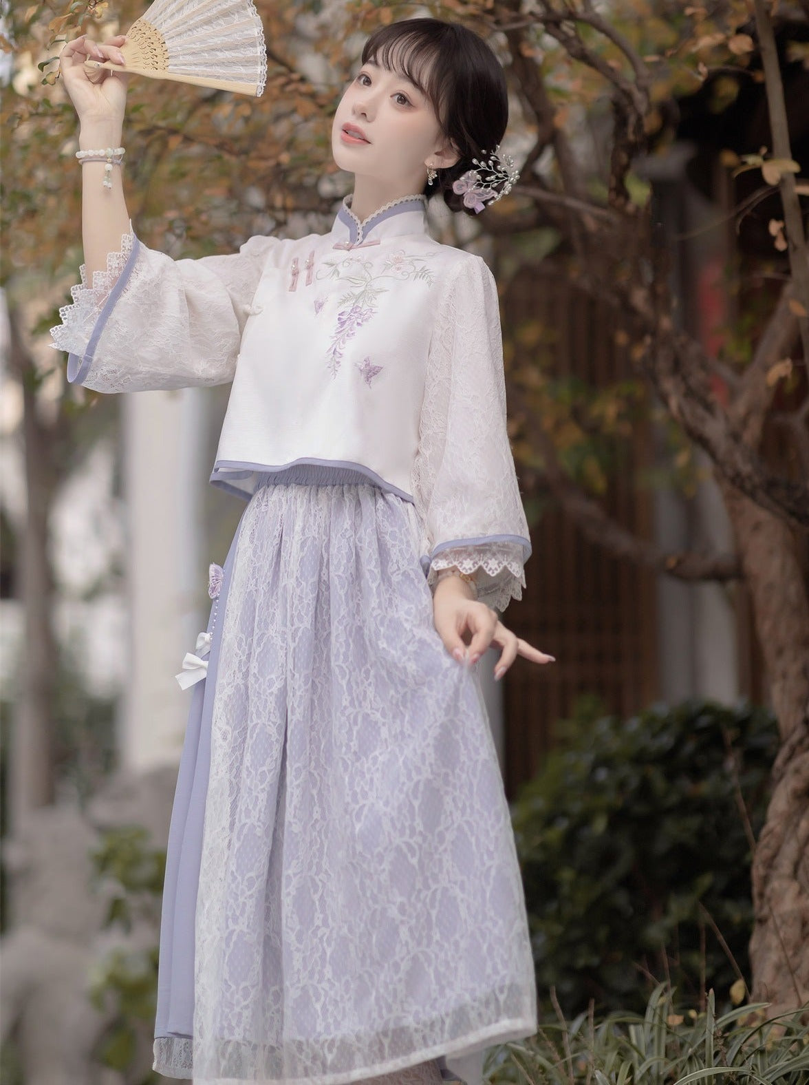 Chiffon Sweet Chinese-style Top + Skirt