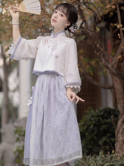 Chiffon Sweet Chinese-style Top + Skirt