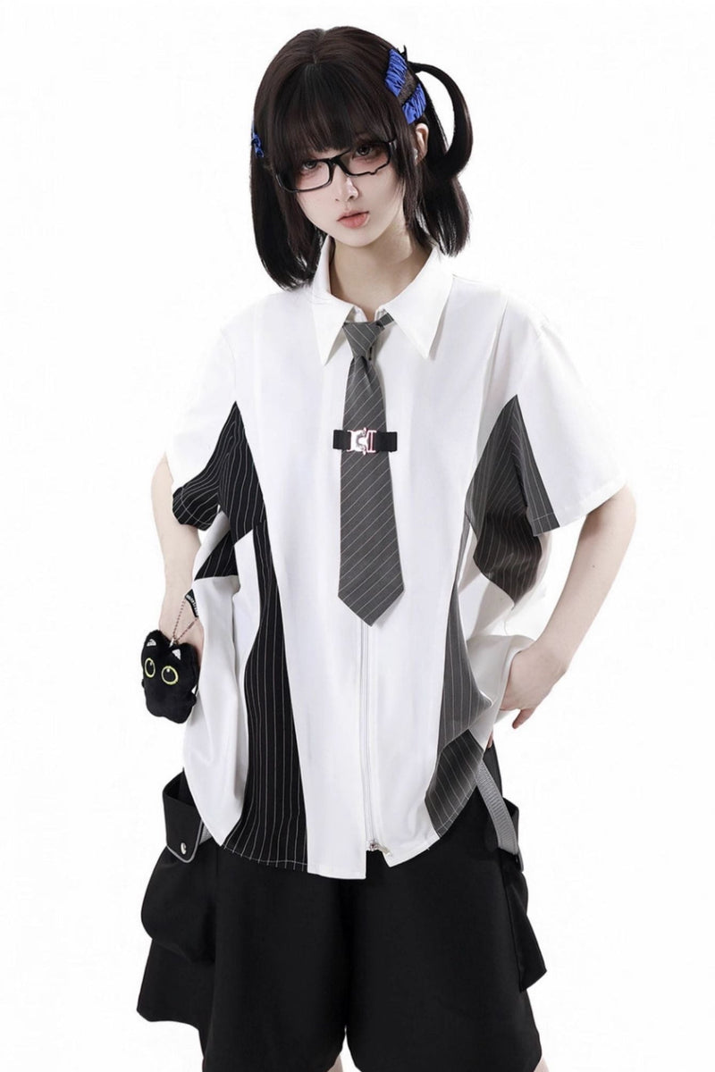 Stripe Stitch Design Shirt + Hooded Shirt + Shorts + Culottes + Tie