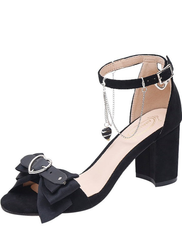 Dark Black Peach Heart Ribbon Shoes