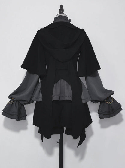 Rabbit Retro Dark Cool Rabbit Ears Hoodie Set [cape Coat / Blouse / Short Pants]