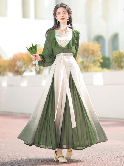 Lolita Chinese-style Top + Camisole + Long Skirt + Ribbon