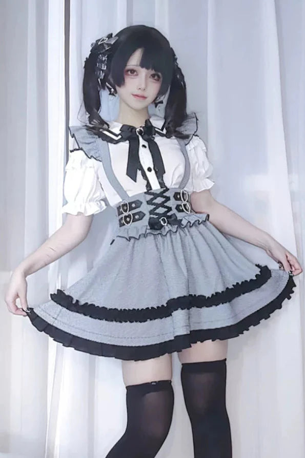 Lace Off Shoulder Top + Suspender Skirt