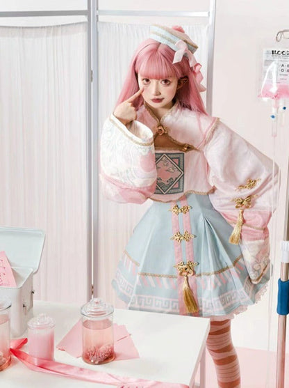 [pre-order] Little Jiangshi Pink Lolita Sweet Dress + Jacket + Hat + Ribbon