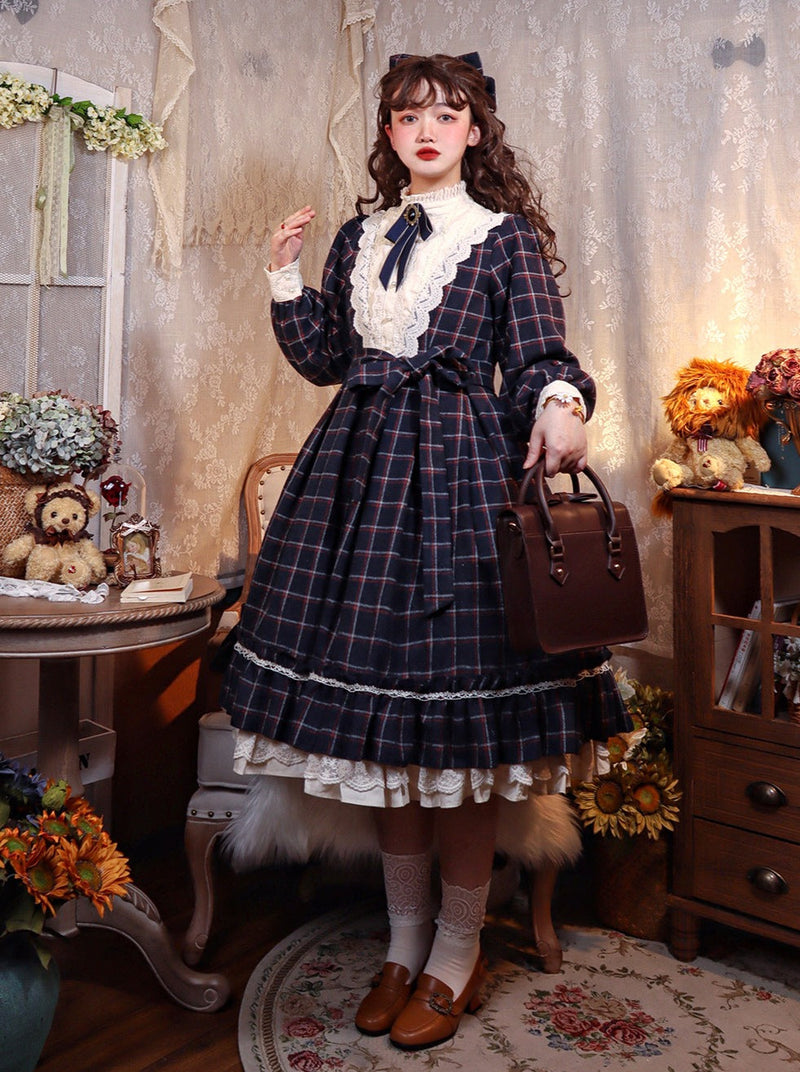 Retro Girl Volume Check Lolita Dress [pre-order]