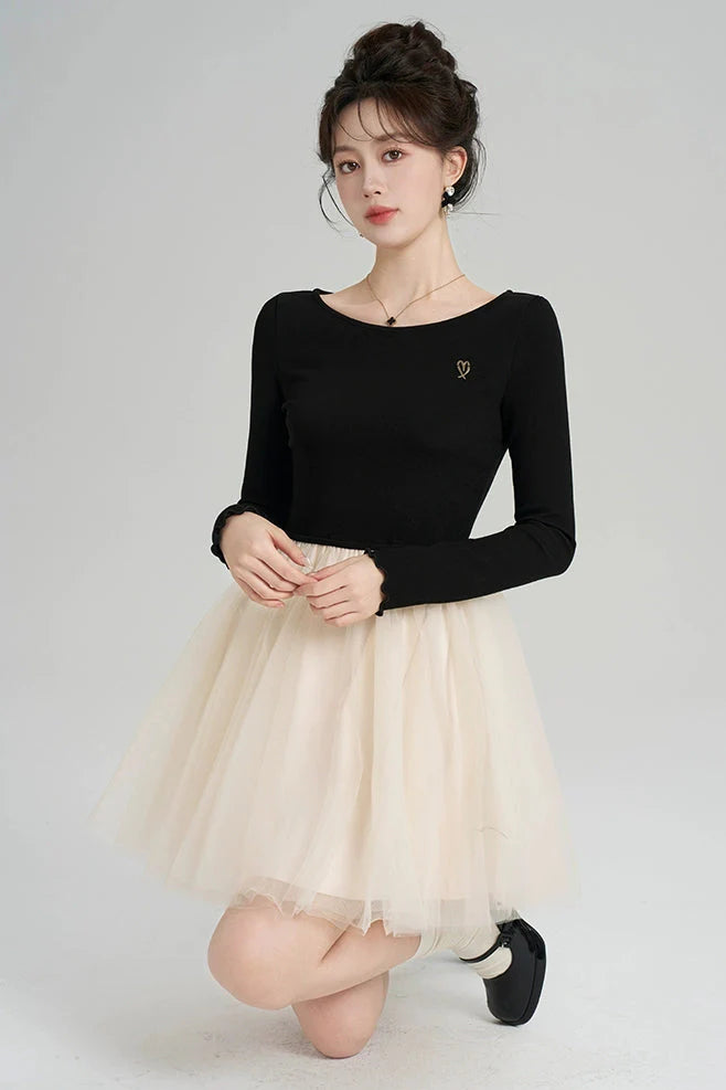 Patchwork Mesh French Dress