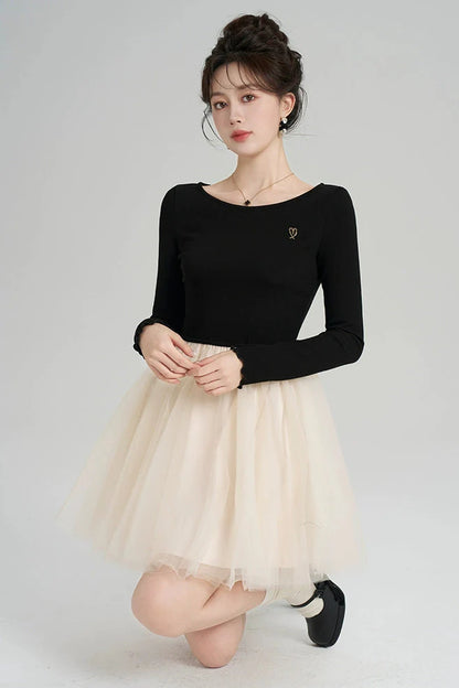 Patchwork Mesh French Dress