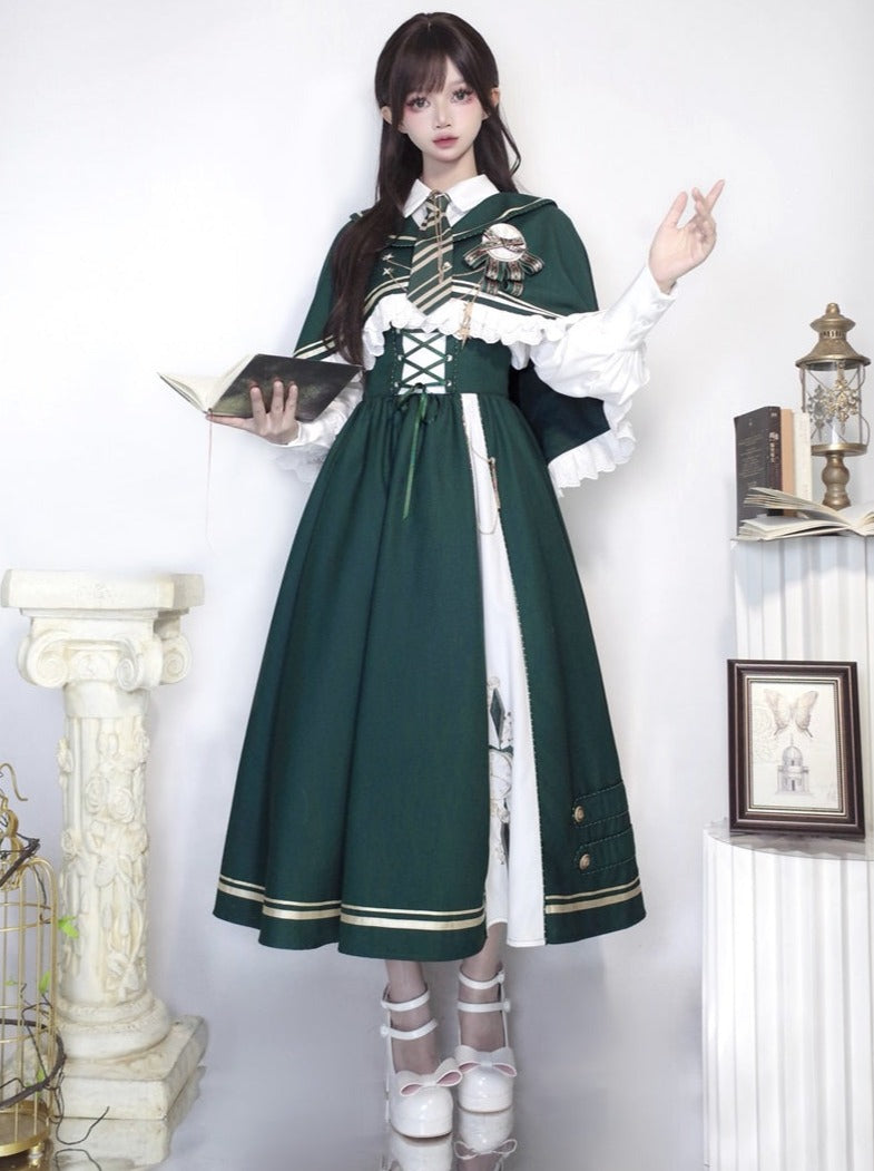 New Time Traveler Short Cape + Blouse + Lace-up Flare Skirt