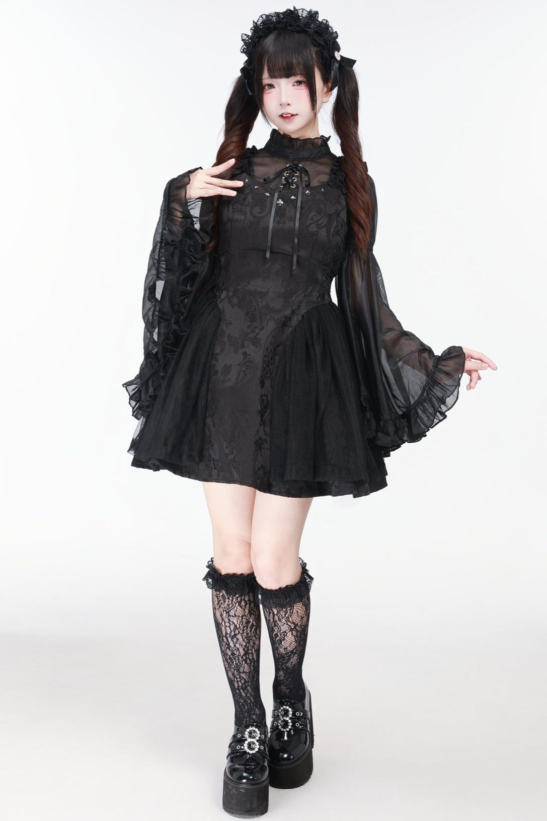 Jirai Bird Suspender Dress + Sheer Sleeve Top