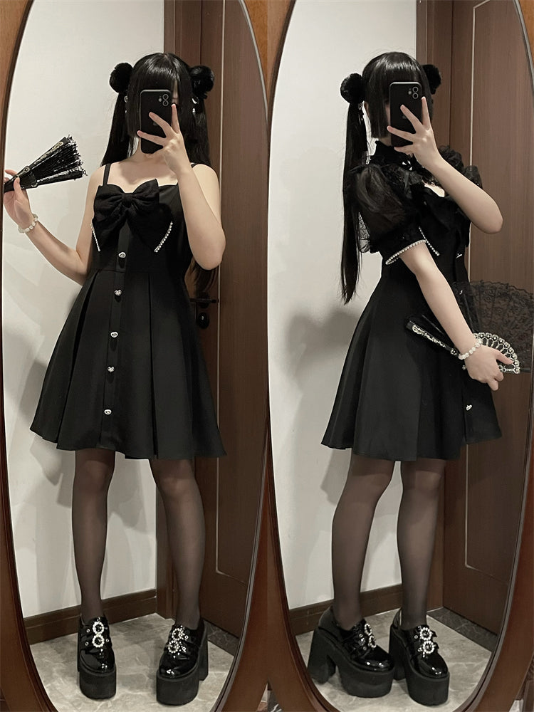Lace Vest Cardigan Suspender Dress