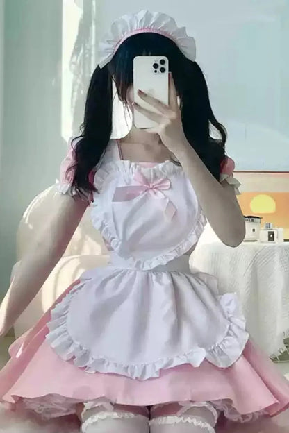 Short Sleeve Pink Maid Dress Set