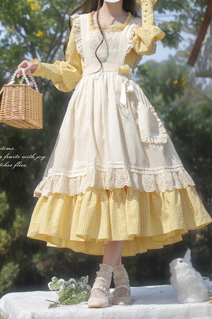 [pre-order] Retro Girly Yellow Dress + Apron + Ribbon