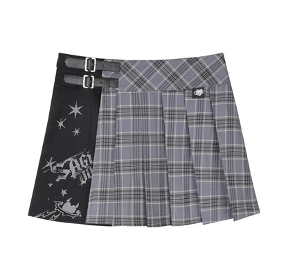 Plaid Graffiti Pleated Skirt + Top