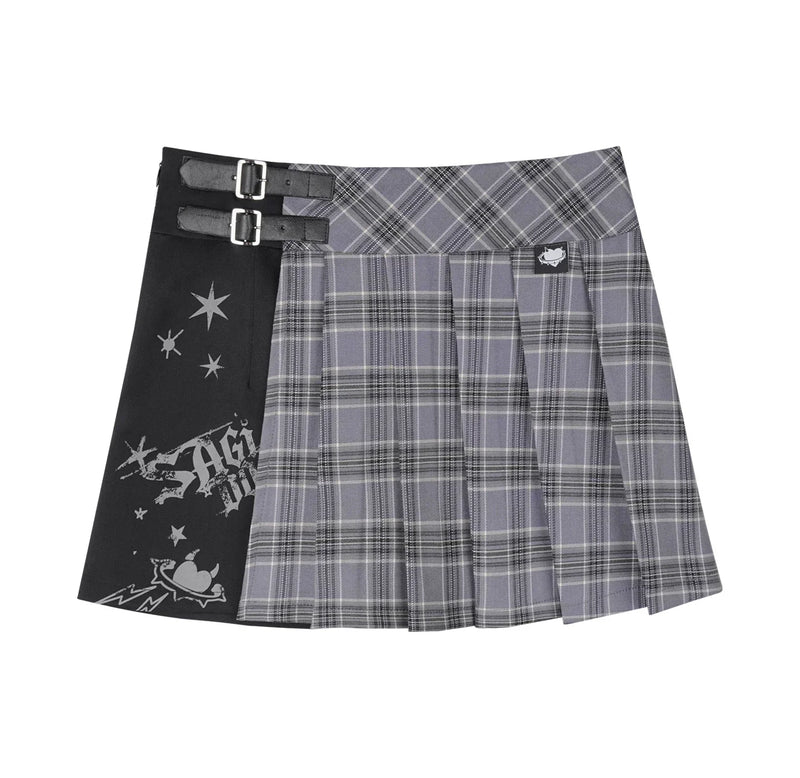 Plaid Graffiti Pleated Skirt + Top