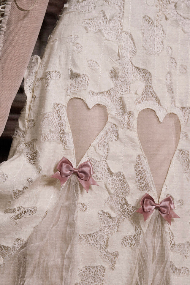 Cotton Love Heart Ribbon Cutout Lace Slip Dress