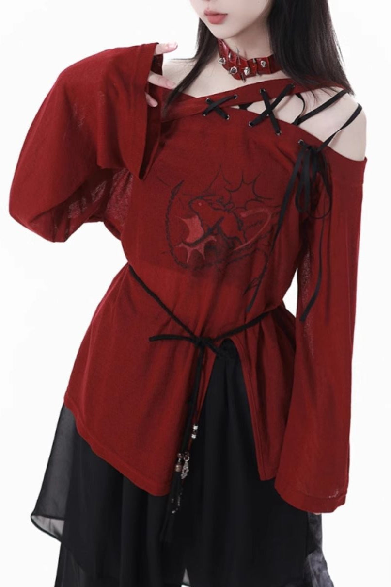 Paneled Mode Red Top + Mode Pants + Rose Belt