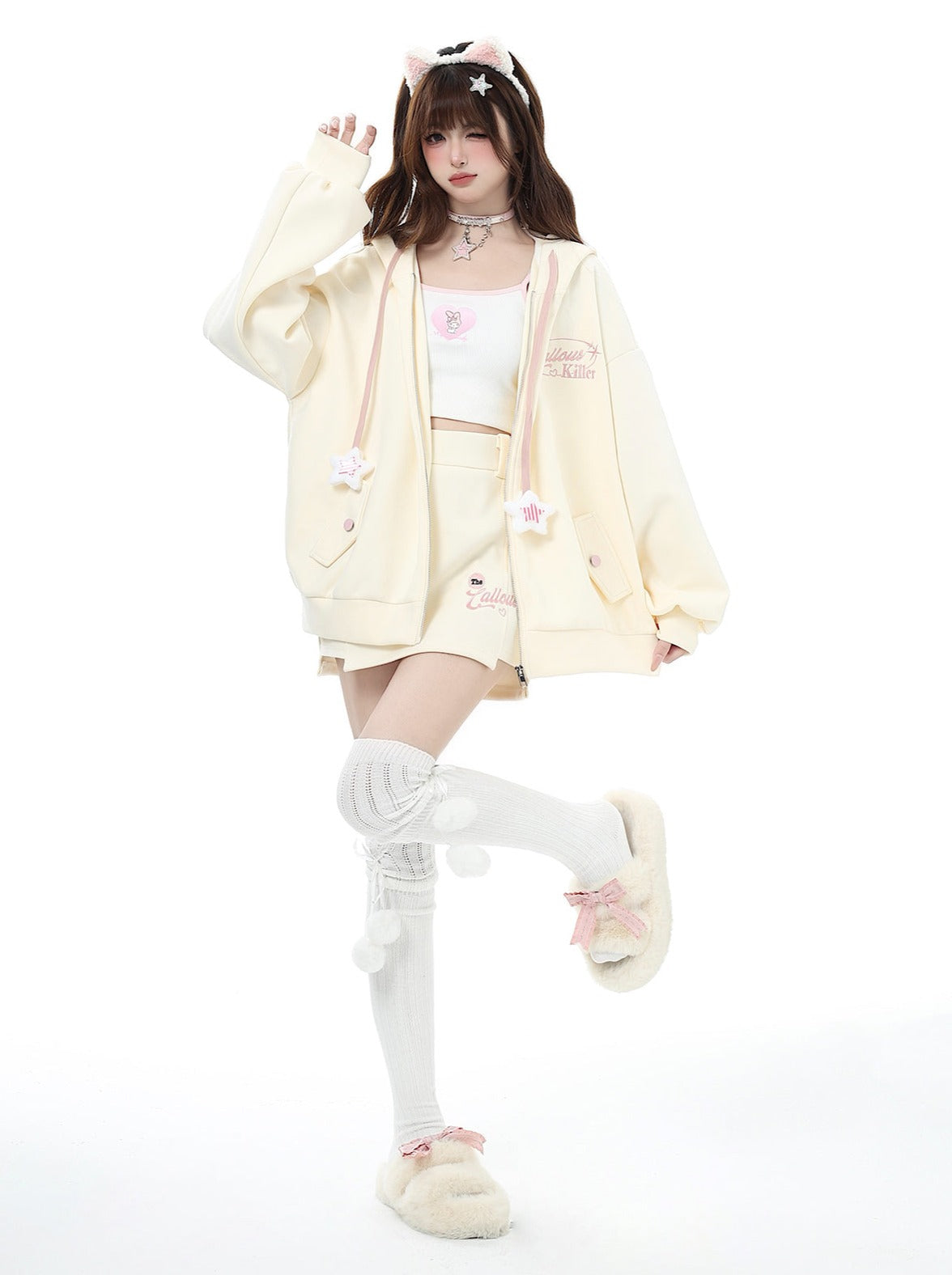 Small Hooded Zipper Hoodie + Tight Skirt