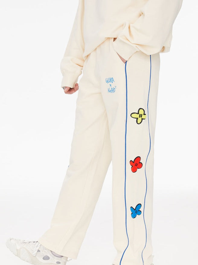 Cream Yellow Round Neck Sweatshirt + Side Design Pants