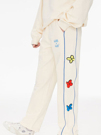 Cream Yellow Round Neck Sweatshirt + Side Design Pants