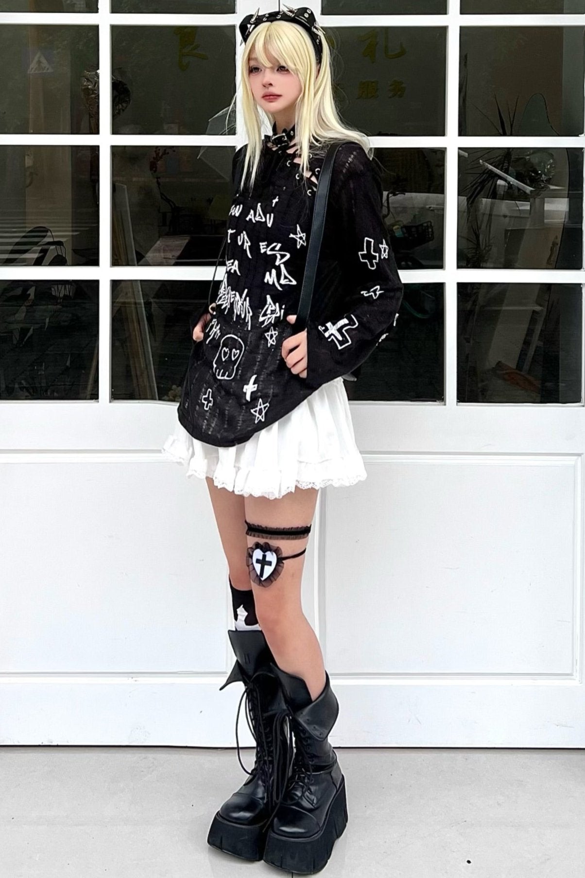 Lazy Style Cross Print Slim Knit Top Set