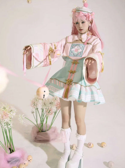 [pre-order] Little Jiangshi Pink Lolita Sweet Dress + Jacket + Hat + Ribbon