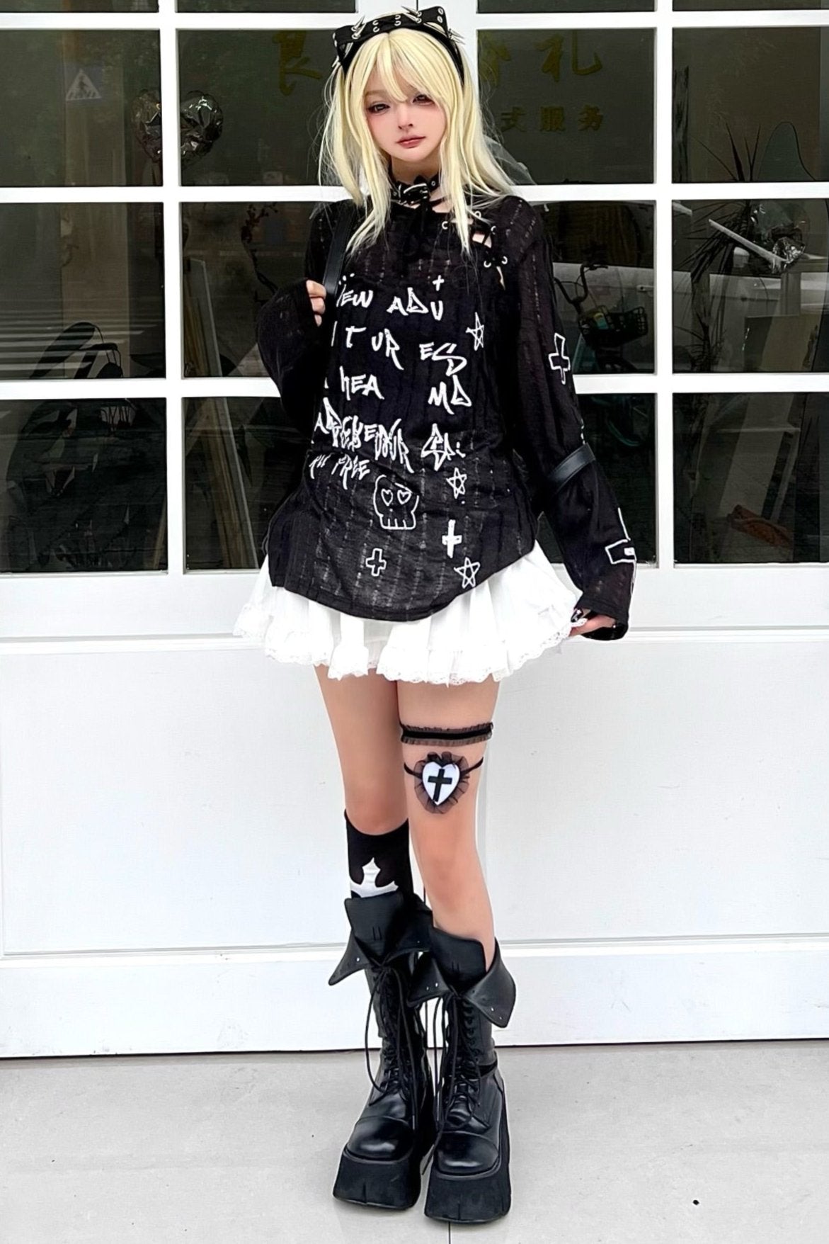 Lazy Style Cross Print Slim Knit Top Set