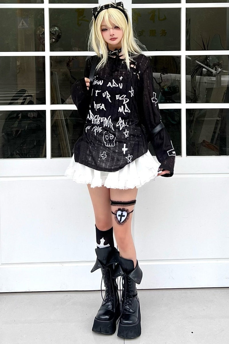 Lazy Style Cross Print Slim Knit Top Set