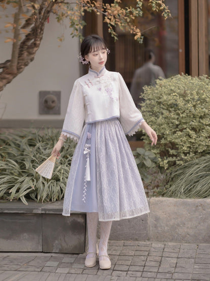 Chiffon Sweet Chinese-style Top + Skirt