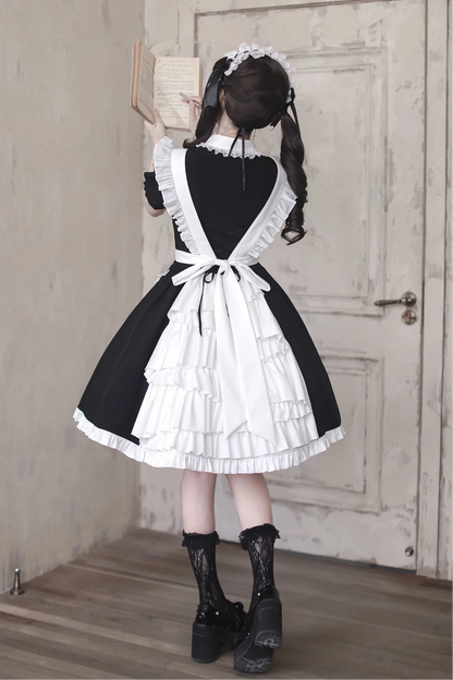 [pre-order Deadline: April 29] Black X White Gothic Lace Red Tie Collar Lolita Dress Type A/b