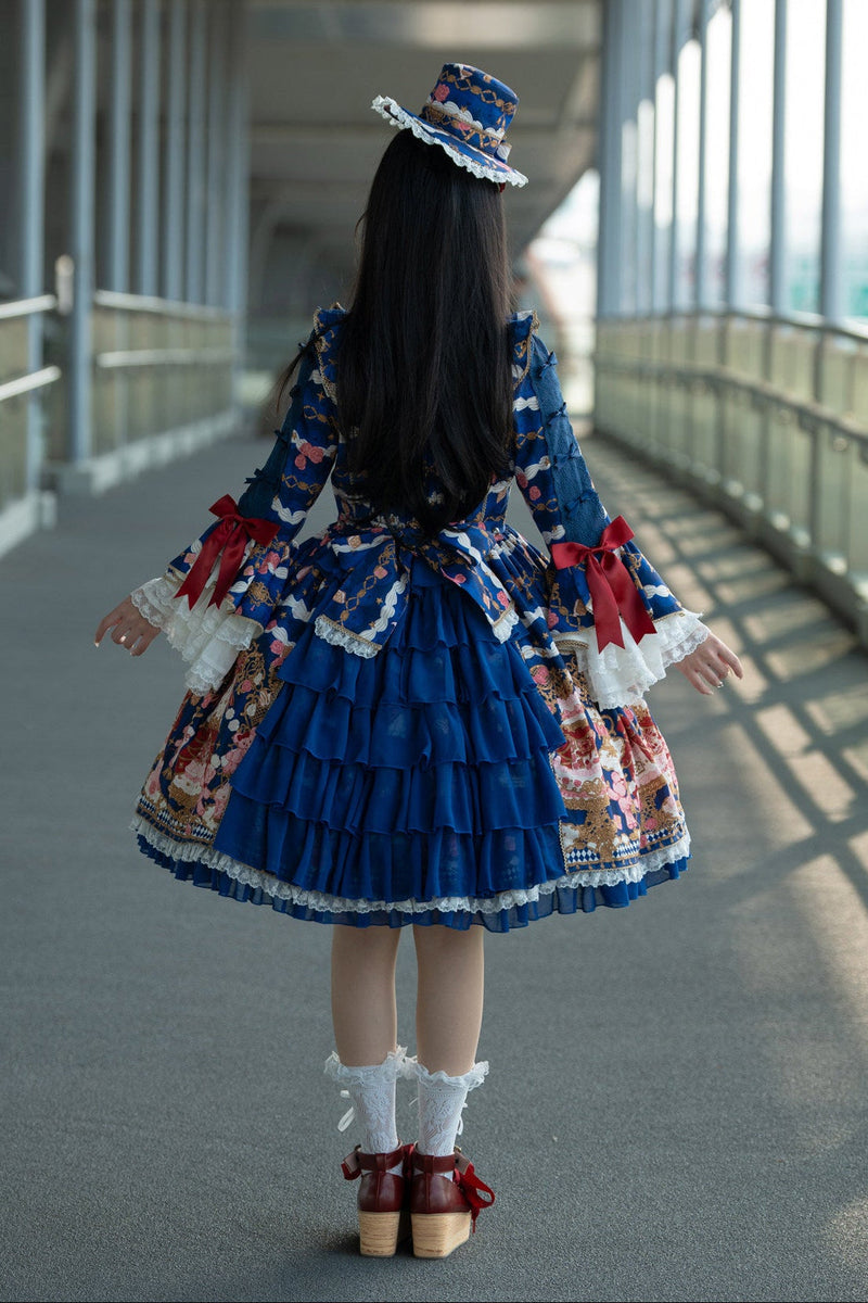 [pre-order Deadline: April 26] Retro Romance Sweet Lolita Ribbon Cake Print Princess Sleeve Dress